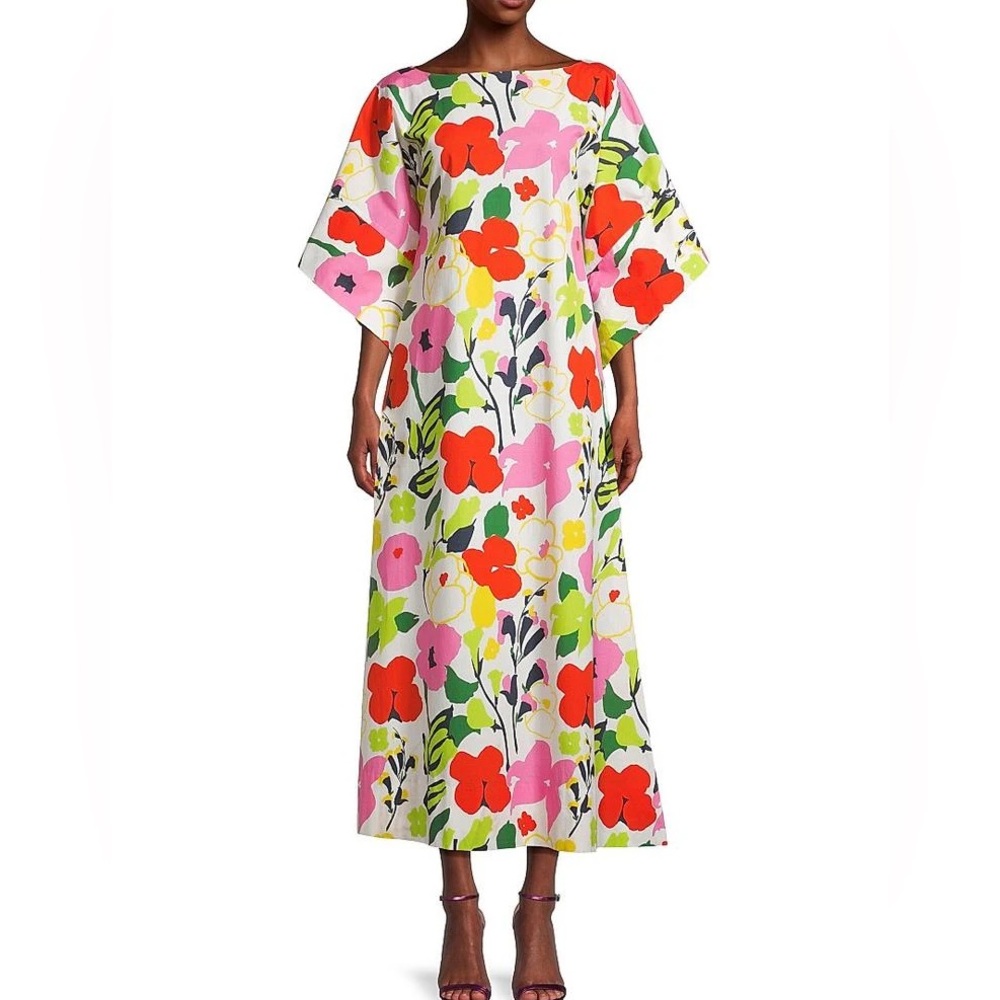Frances Valentine Spinnaker Poppy Meadow Lampshade Sleeves Maxi Dress - L